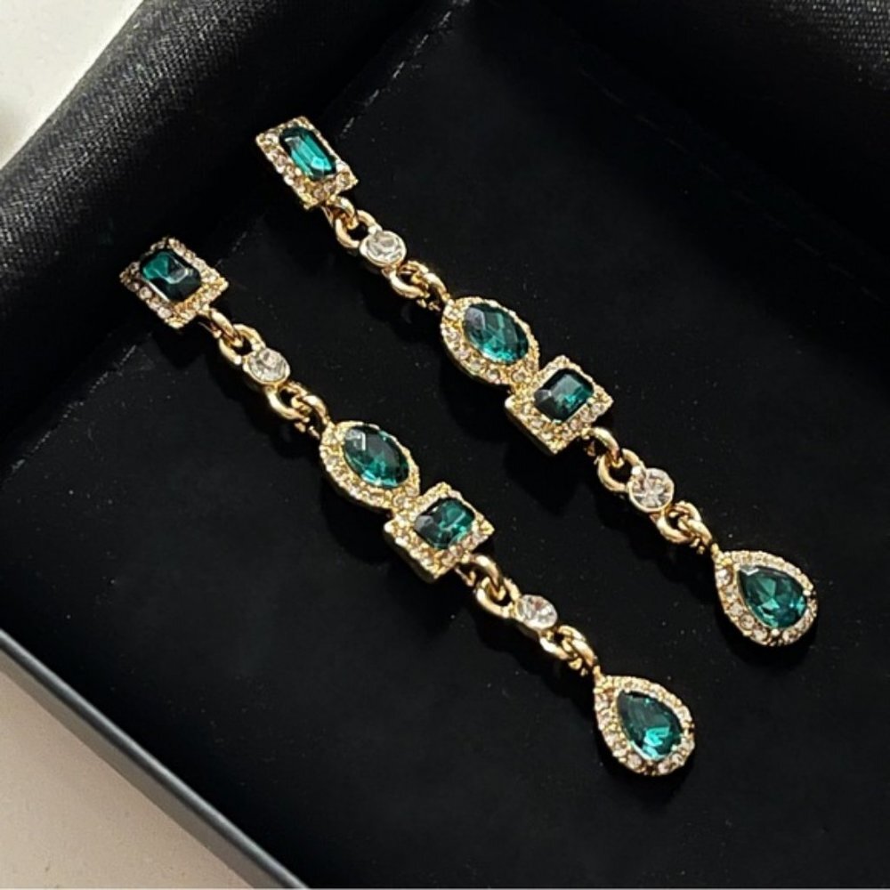 ✨Elegant Dark Green Rhinestones Dangling Earrings (Hypoallergenic)